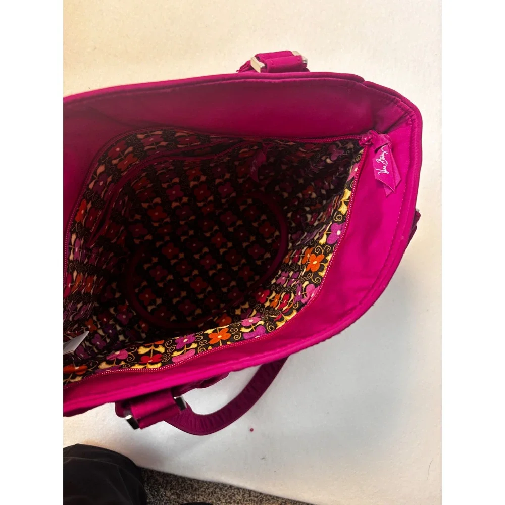 Vera Bradley Quilted Microfiber Tote Bag Magenta Berry Pink Pocketbook Purse